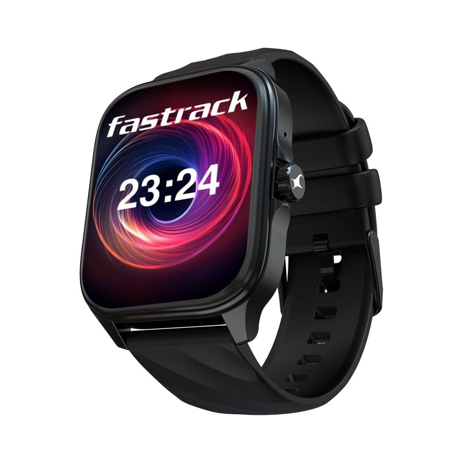 Black strap smartwatch with large AMOLED touchscreen
